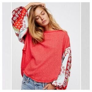 We The Free Free People Blossom Waffle Thermal Top Salmon Color Size Small